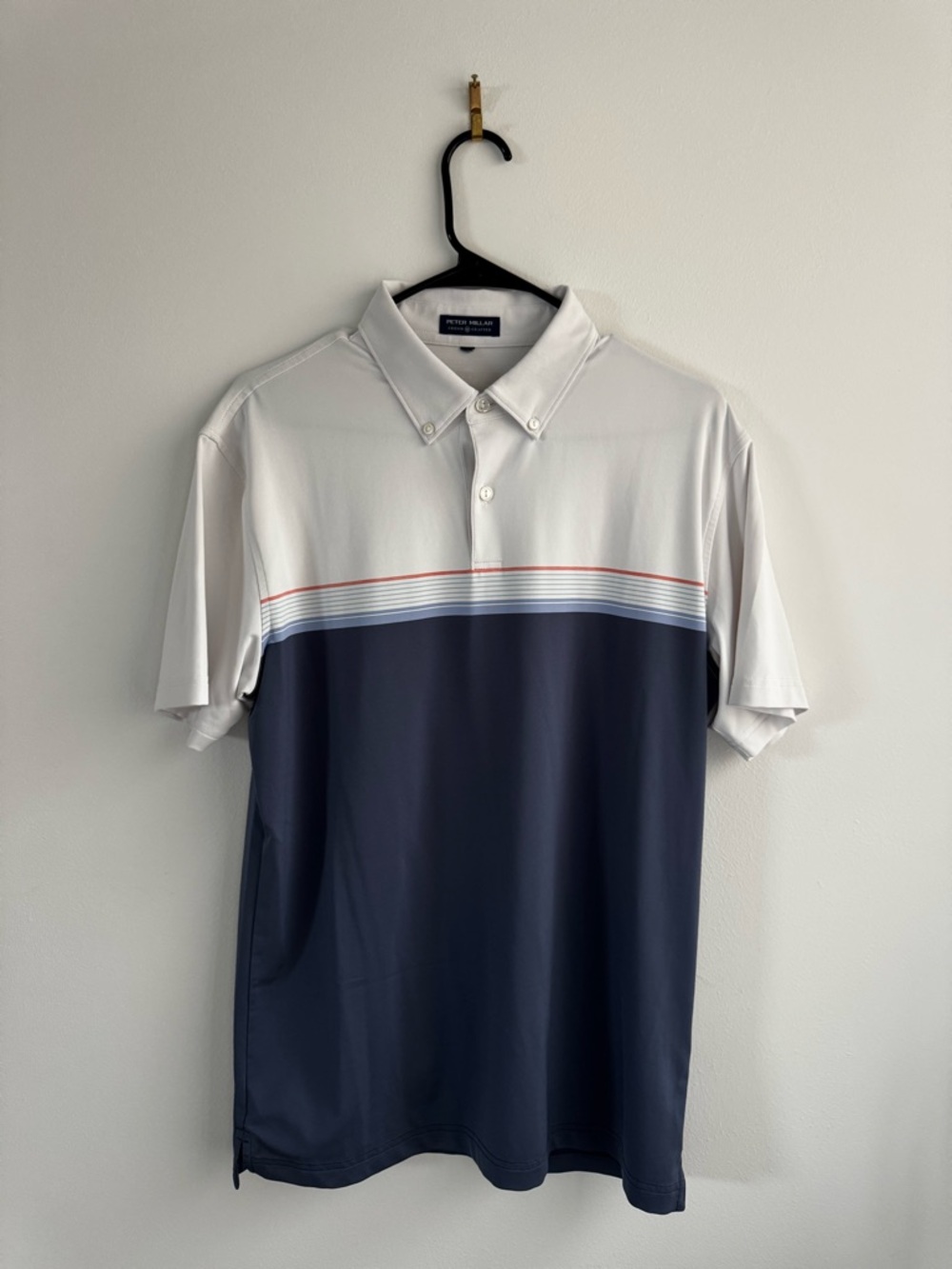 Peter Millar White and Navy Striped Performance Polo